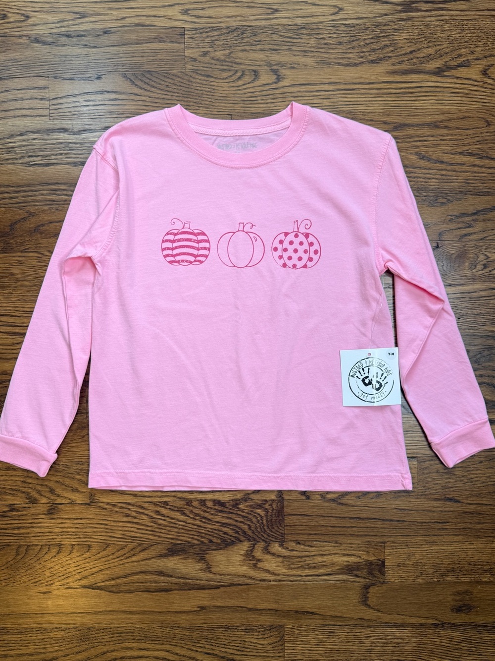 NWT Ketchup & Mustard Kids Girls Long-Sleeve Pink Pumpkin Graphic Tee M 8-10